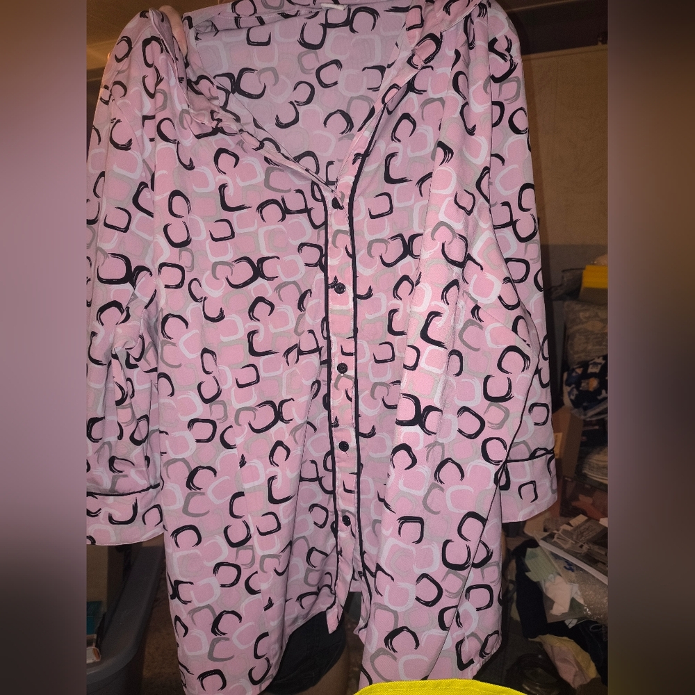 Pink Patterned Button-Up Dress Blouse